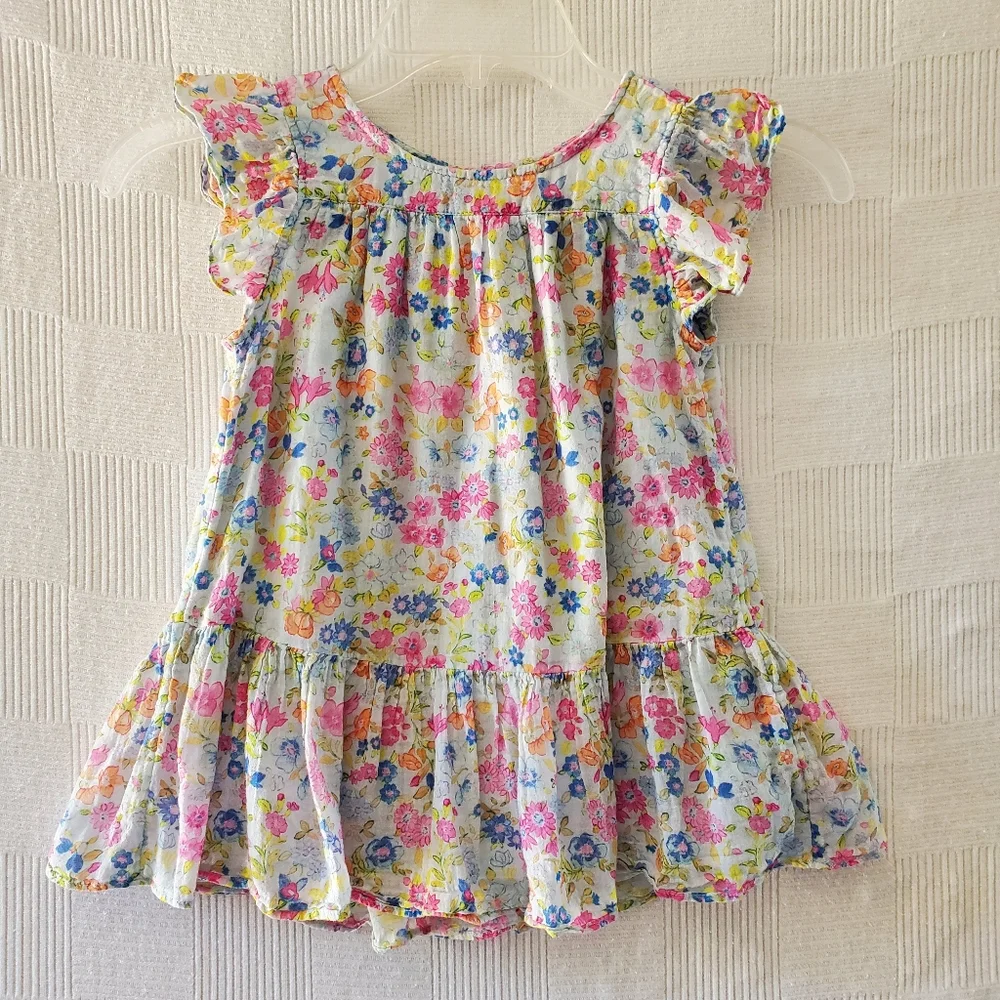 LoveShackFancy Girls Floral Ruffled Dress - Pink, Blue, Yellow